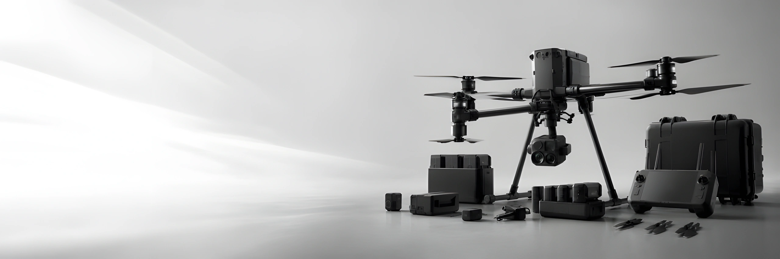 Mithron Drone Care complete kit with aircraft, controller, batteries, propellers, and service case